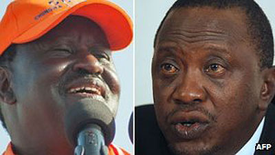 Raila Odinga (l) and Uhuru Kenyatta (r) are the main contenders . Net photo.