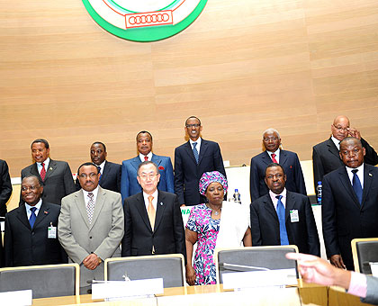  Kagame and other presidents/officials after signing the Peace, Security and Cooperation Framework for the DRC and the Region deal yesterday.  The New Times/ Village  Urugwiro. 