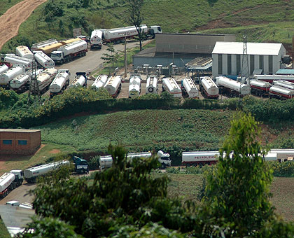 Trucks deliver fuel to the National Reserve in Gatsata.  The New Times/File.