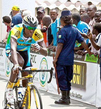 DOWN AND OUT; Adrien Niyonshuti, seen here competing in the 2012 Tour du Rwanda, will miss the rest of the season with a complicated illness.  The New Times /  T. Kisambira.