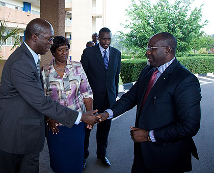 Murekezi (L), welcomes Prime Minister Habumuremyi to King Faisal Hospital as Binagwaho, and Dr. Alex Butera, the facilityu2019s CEO  look on.   The New Times/Timothy Kisambira.  