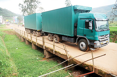 A truck crosses into Rwanda from Uganda at Gatuna. The New Times / File.