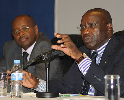 Prime Minister Pierre Damien Habumuremyi during the Local and Central government meeting which reviewed progress and challenges in the governmentu2019s decentralisation programme.  Left ....