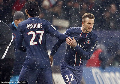 David Beckham (rigt) has been included in PSG squad for the game against Valencia. Net photo.