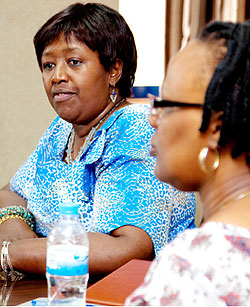 Dr Binagwaho (L) addresses the media on the allegations yesterday. The New Times/ T. Kisambira.