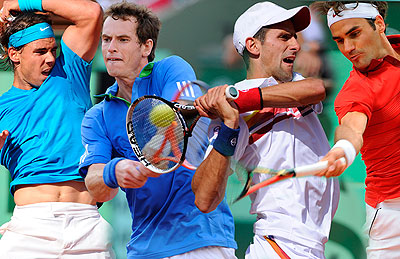 L-R; Rafael Nadal, Andy Murray, Novak Djokovic and Roger Federer are playing in the same tournament for the firtst time this season. Net photo.