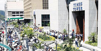 Tax-payers line up outside the Kenya Revenue Authority offices to file their tax returns in the past. The High Court in Nairobi has suspended the decision by the Treasury to levy a ....