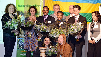 Presenters at the event (L-R) Green Dream Company - Mrs. Leontine van Hooft, Sawadee Travel Agence - Saskia Griep, RTUC - Callixte Kabera Inholland University - Karel Werdler, Amb. Imm....