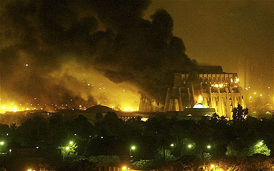 An explosion rocks Baghdad in 2003.  Net photo.