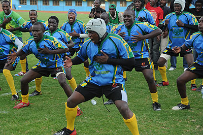 Silverbacksu2019 players building-up morale ahead of a previous international game against Burundi at Amahoro stadium. The team leaves today morning for Hong Kong. Saturday Sport / File.