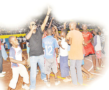 Jay Polly is joined on stage by his young fans.