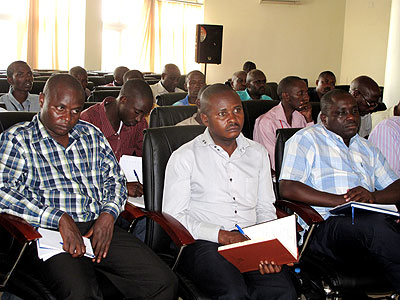 Farmers and district officials at the coffee quality workshop in Rwamagana yesterday.  The New Times/ Stephen Rwembeho