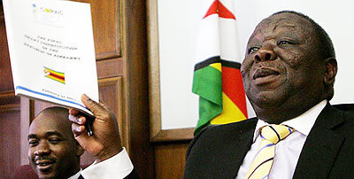 Zimbabwe Prime Minister and MDC leader Morgan Tsvangirai speaks to church leaders who were gathered at his offices during a meeting focused on the final draft constitution in Harare.  ....