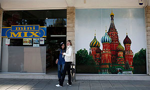 A Russian market in Limassol, Cyprus. Russia was angry it was left out of talks to aid Cyprus, where it has billions in banks. Net photo.
