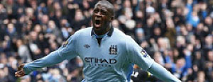 Manchester City's Yaya Toure celebrates his goal against Chelsea during their English Premier League soccer match at the Etihad Stadium in Manchester, Northern England.