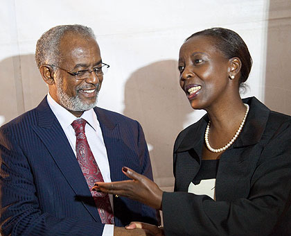 Mushikiwabo (R) with her Sudanese counterpart, Ali Ahmed Karti, in Kigali during the opening. The New Times/ Timothy Kisambira.
