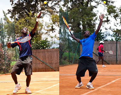 Gasigwa (left) is wary of the challenge posed by his close pal  Habiyambere (right) when the two clash in final of Rwanda Tennis Open today. Saturday Sport / File.
