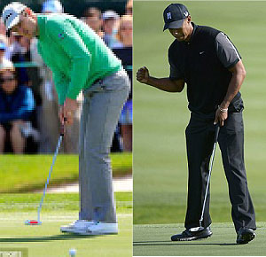 Roseu2019s putting was as impressive as his ballstriking as he came out firing in Orlando.Woods celebrates after sinking a putt for eagle on the 16th green during the first round. Net photo.