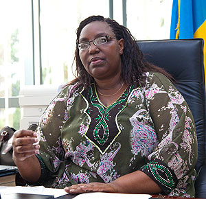 Minister Mukantabana during the interview. The New Times / Timothy  Kisambira.