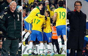Fred strikes late to rescue draw for Scolari's (L) samba boys against Fabio Capello's (R)'s Russia at the Bridge. Net photo