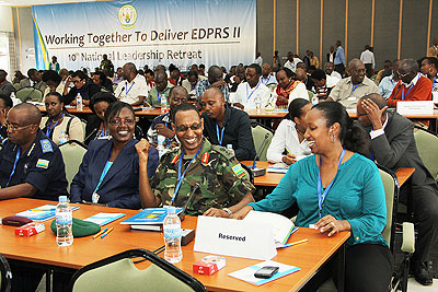 Some of the leaders at the retreat at Gabiro School of Infantry in Gatsibo District, Eastern Province yesterday.  The New Times / Courtesy. 