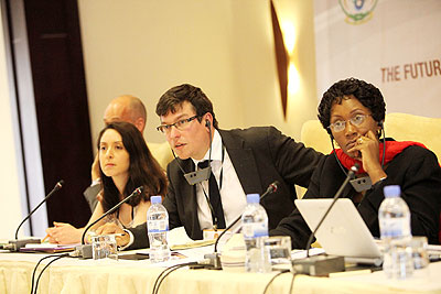 PSCBSu2019s Executive Secretary Stella Ford Mugabo (R) with other  delegates during a past function in Kigali. The New Times/ File.