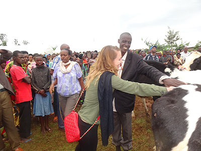 A MSAAD project official gives out a cow. The Girinka project aims at boosting milk production in the country. The New Times / Peterson Tumwebaze.