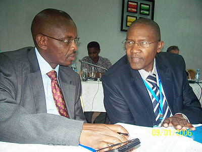Maj Gen Kamanzi (L) and Col. Kalimba are representing Rwanda at the meeting in Kampala. The New Times/ Gashegu Muramira.