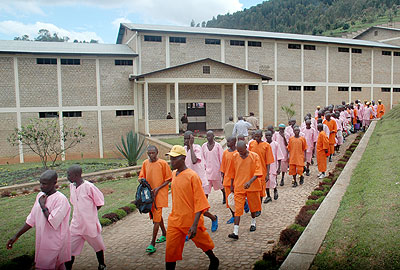 Inmates at Mpanga Prison.  Some prisoners are allowed to coach students. The New Times / File. 