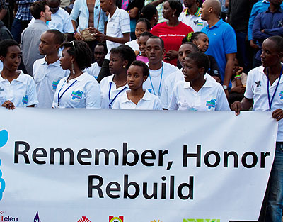 Students take part in the Walk to Remember march on Sunday. Education Times/ Timothy Kisambira.