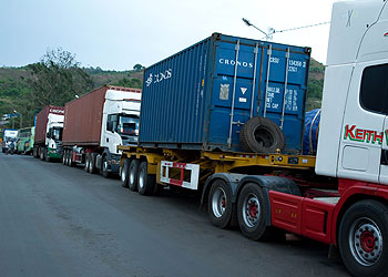 Trucks at Rusumo Border await clearance. The EAC Vehicle Control Bill and One-Stop-Border Posts bills will be discussed during the Assembly. The New Times/Timothy Kisambira.