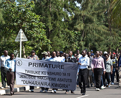 Staff of the Prime Ministeru2019s office in a Walk To Remember in honour of the victims of the 1994 Genocide against the Tutsi yesterday. At least 2,500 more remains of victims have been.... Staff of the Prime Ministeru2019s office in a Walk To Remember in honour of the victims of the 1994 Genocide against the Tutsi yesterday. At least 2,500 more remains of victims have been....