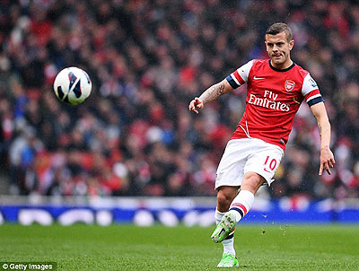 Jack Wilshere returned after injury but struggled and was substituted. Net photo.