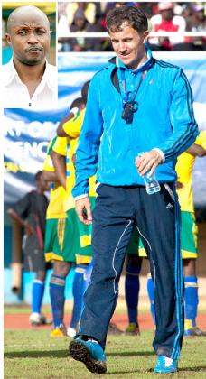 Rwanda's coach Micho, who still has seven monthsto complete his contract, has been linked to the  vacant Uganda Cranes job.  Inset, Micheal Gasingwa. The New Times / T. Kisambira.