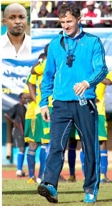 Rwanda's coach Micho, who still has seven monthsto complete his contract, has been linked to the  vacant Uganda Cranes job.  Inset, Micheal Gasingwa. The New Times / T. Kisambira.
