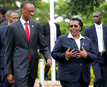 President Kagame and  EALA Speaker Zziwa after  the President opened  East African Legislative Assembly session in Kigali yesterday.   The New Times/Village Urugwiro. 