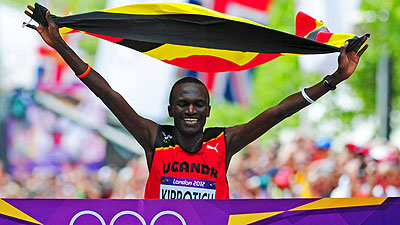 Stephen Kiprotich overcame the might of the Kenyans on his way to winning marathon gold at the London Olympics last year.  Net photo.