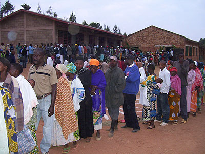 Eligible voters line up to cast their votes in a previous election. This years parliamentary polls are set for September.   The New Times/ File.