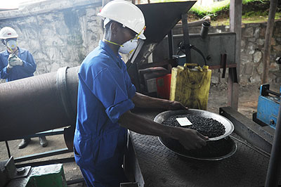 A miner working at a cassiterite processing plant in Northern Province. The New Times / Courtesy.