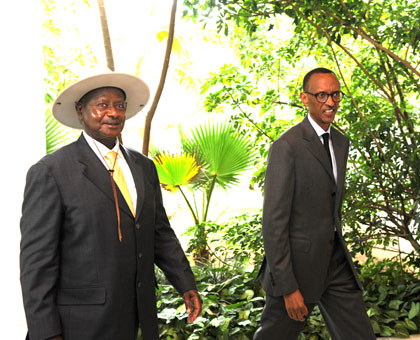 President Kagame receives President Museveni following East African Legislative Assembly yesterday. The New Times / Village Urugwiro