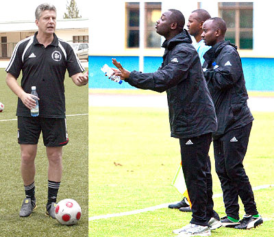 APR coach Andreas Spiers goes into Sundayu2019s clash hoping to add more misery to Kiyovu, who have not won a single game since Francois Kalisau2019s (right) took over in January.  Saturday Sport /  T. Kisambira