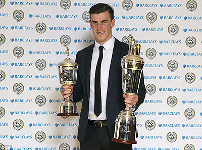 Gareth Bale won both the Player of the Year and Young Player of the Year awards on Sunday.  Net photo