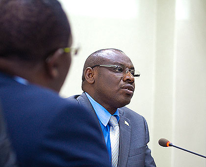 Minister Gatete addresses a media conference in Kigali yesterday. The New Times/ T. Kisambira.