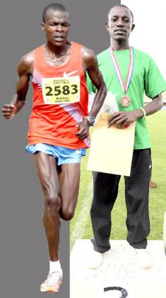 Rwandau2019s Robert Kajuga (right) won bronze in half marathon, while Kenyau2019s Paul Kosjei (left) won the full marathon last year but it remains to be seen if he will come back to defend his title.  The New Times / T. Kisambira.