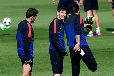 Messi (C), who remained on bench for Barca against Bayern Munich in midweek, could return to the starting team on Sunday. Net photo.