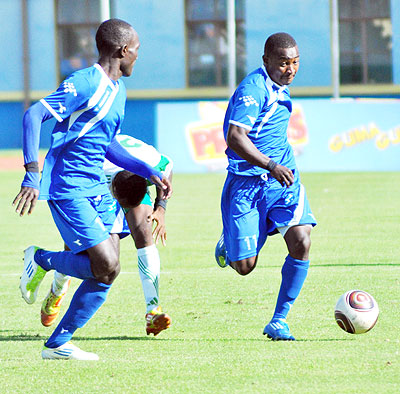 Rayon Sport's Burundian duo of Fuad Ndayisenga (right) and Hamissi Cedric (left) have been in great form since turn of the year under French coach Gomez.  Saturday Times / T. Kisambira