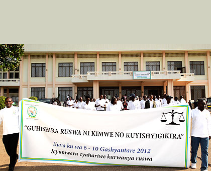Members of the Judiciary march during a past anti-corruption week in Kigali. The New Times/ File.