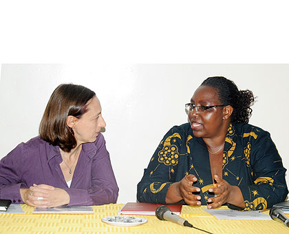 Mukantabana (R) and Northing during the meeting to streamline efforts reintegrate returnees. The New Times/ John Mbanda.