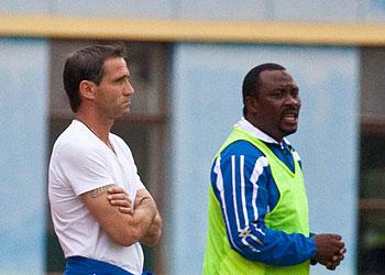 ONCE FRIENDS, NOW ENEMIES: Gomes (left) and Bizimungu worked together briefly at Rayon before the latter was sacked after reports of misunderstanding between the pair. Sunday Sport / T. Kisambira.