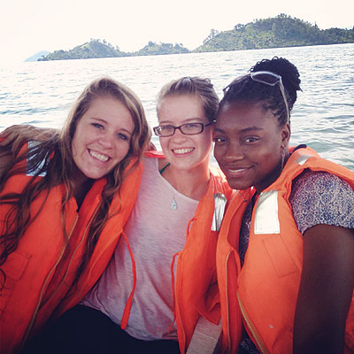  The writer (R) and her colleagues rented a boat and sailed to Amahoro Island.  Saturday Times/Dawnn Anderson